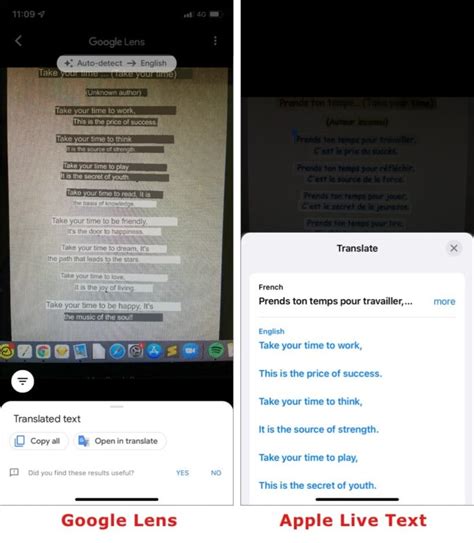 Live Text vs. Google Lens: Translation