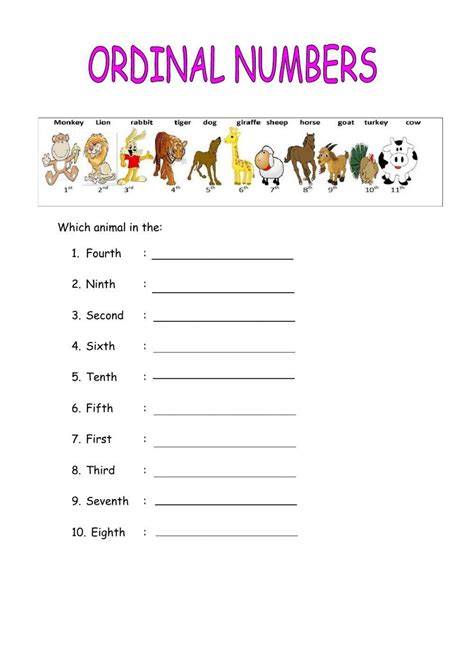 Live Worksheet Ordinal Numbers