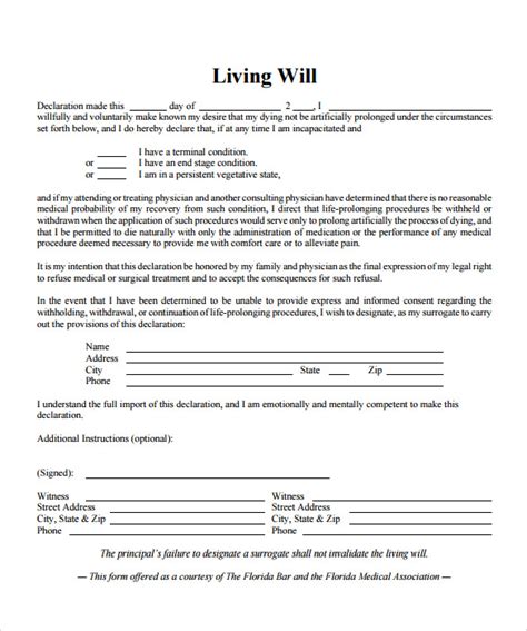 Living Will Template Free Download