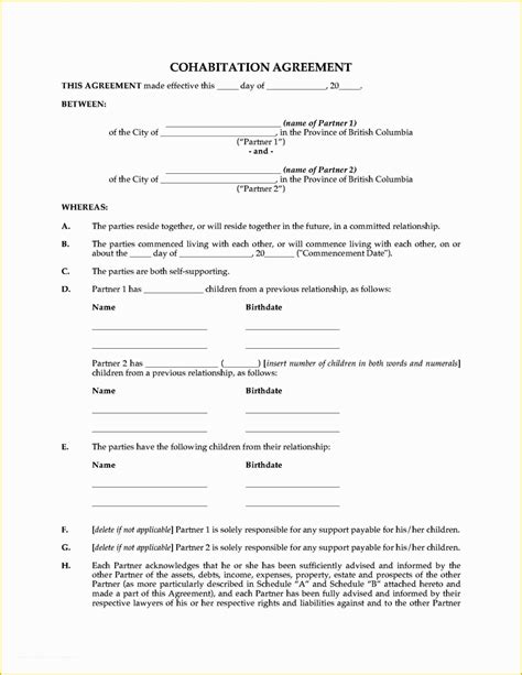 Living Together Agreement Template Free