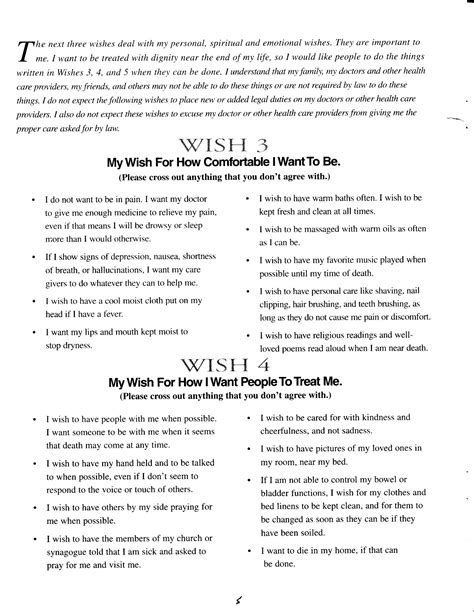 Living Will Downloadable 5 Wishes Printable Version