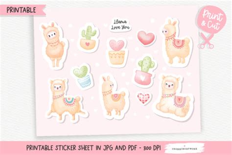Download Llama Valentine Printable Stickers Sheet Files