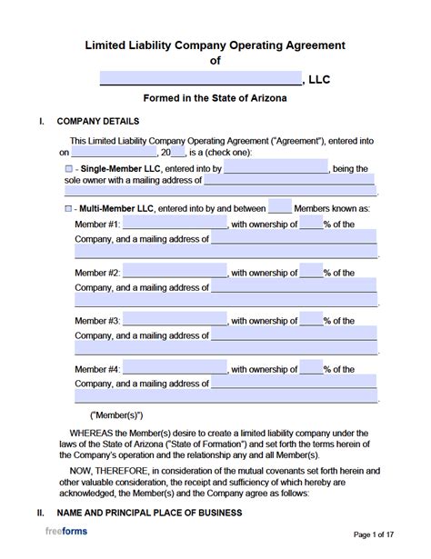 Llc Operating Agreement Arizona Template