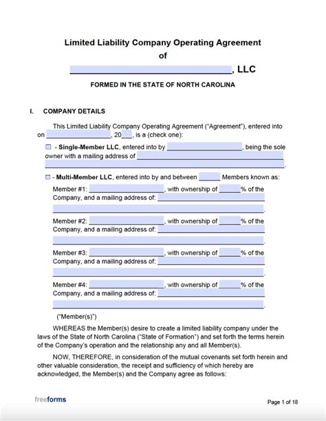 Llc Operating Agreement Nc Template