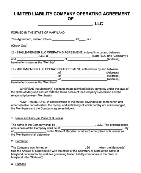 Maryland LLC Operating Agreement What to Include & Free Template