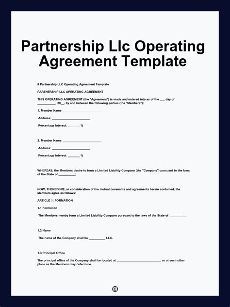Llc Partnership Operating Agreement Template