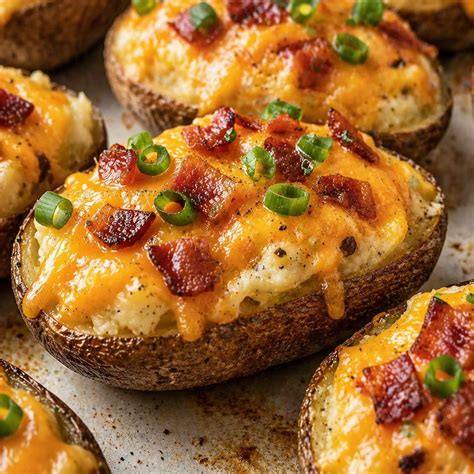Loaded Twice Baked Potatoes Recipe – Crispy Skins, Creamy Cheese & Bacon Filling