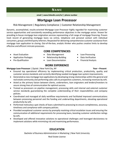 Loan Processor Resume Sample