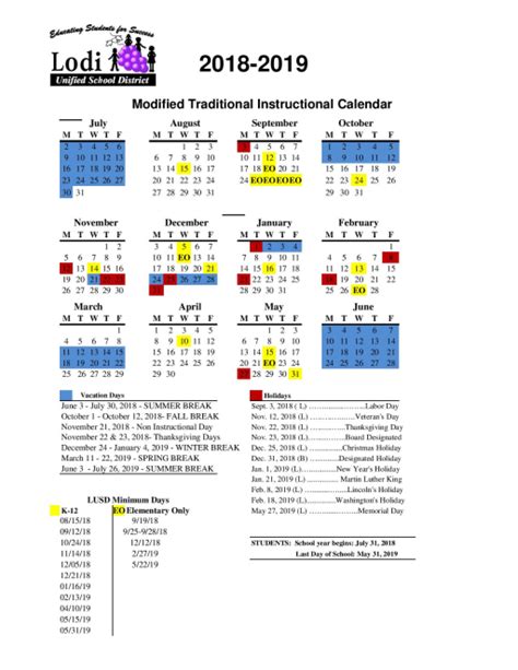 Lodi District Calendar