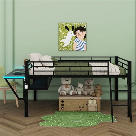 Loft bed with built-in lighting