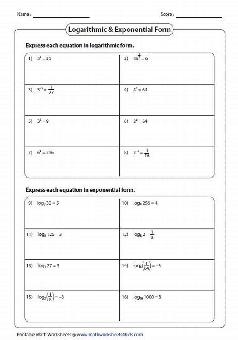 Log To Exponential Form Worksheet