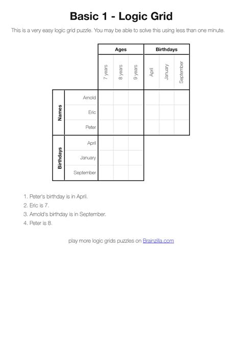 Logic Grid Template Printable