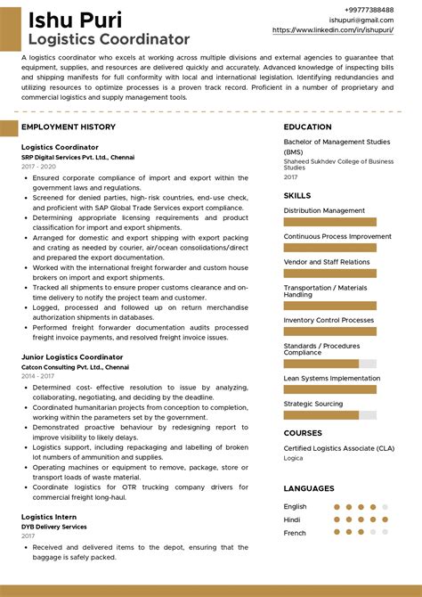 Logistics Coordinator Resume