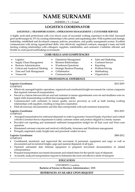 Logistics Coordinator Resume Sample