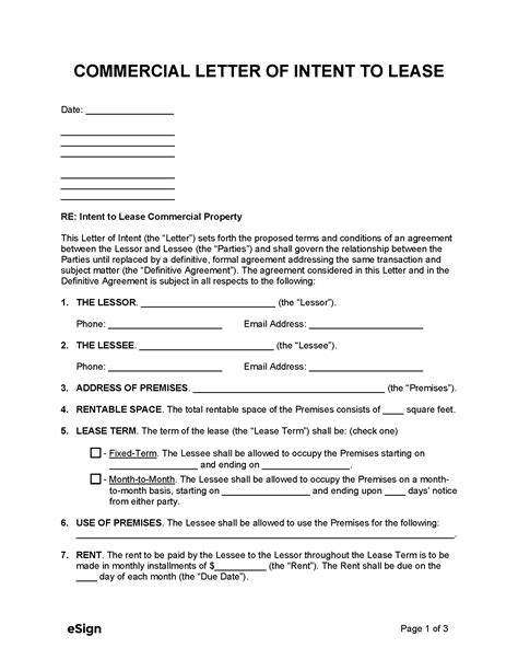 Loi Template For Commercial Lease