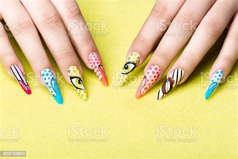 Long Beautiful Manicure Popart Style