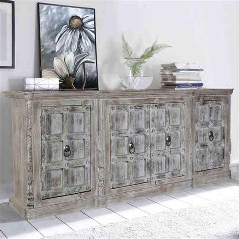 Cleone Rustic Solid Wood 4 Drawer Extra Long Sideboard