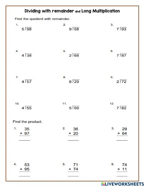 Long Division Multiplication Worksheets