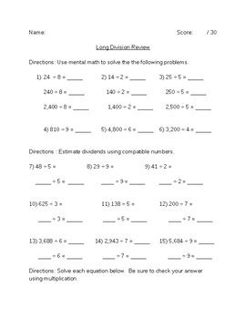 Long Division Review Worksheet