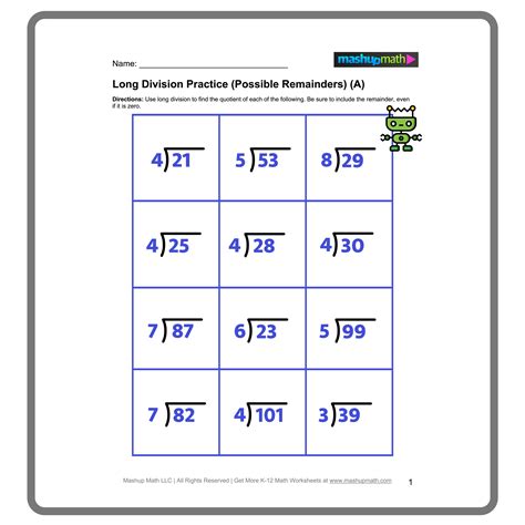 Long Division Worksheets Generator