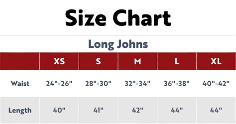 Long John Size Chart