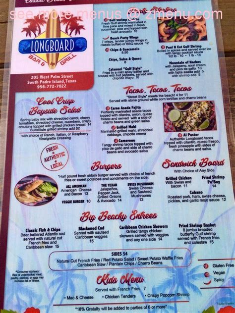Longboard Bar And Grill Menu