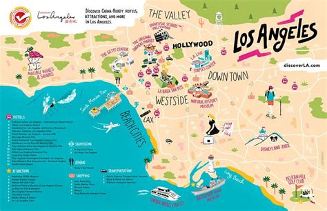 LA travel map Los Angeles travel map (California USA)