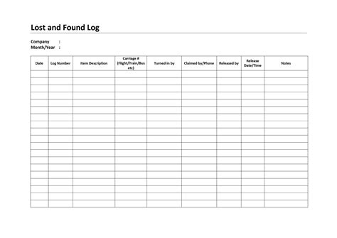 Lost And Found Log Excel Templates