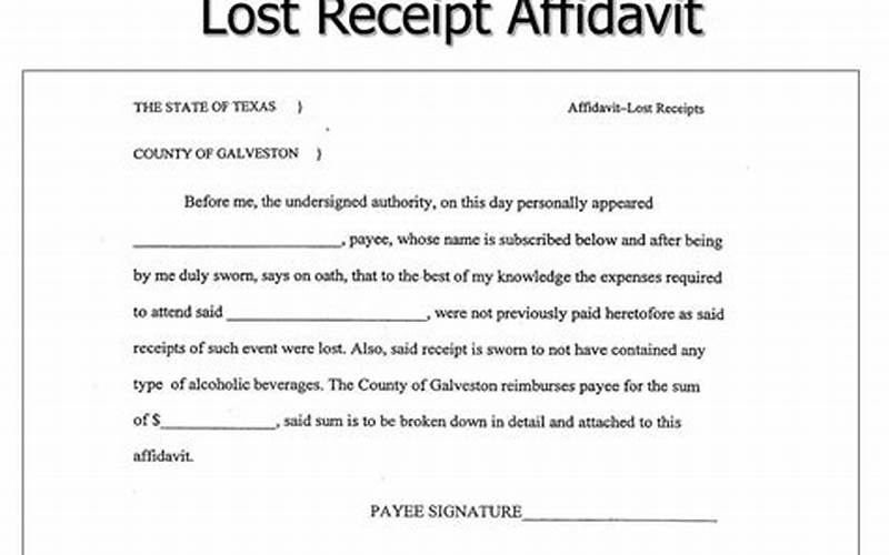 Lost Receipt Affidavit