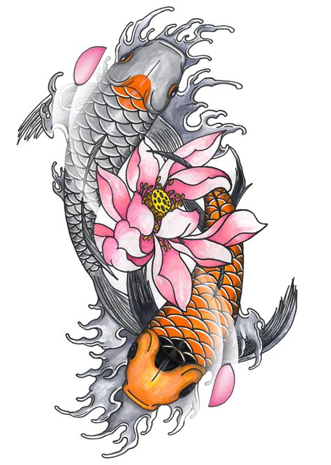 Koi Lotus Tradtional Japanese Irezumi Tattoo Guka Black