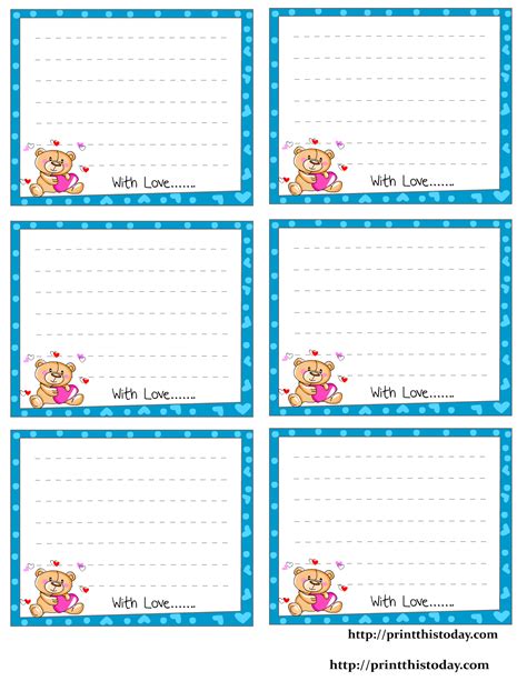 A Cute Love Note Printable with Teddy Bear Love Notes For Him, Love