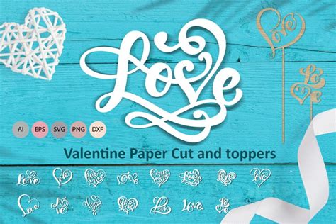 Download Love Valentine Paper Cut and Toppers Files DXF Files