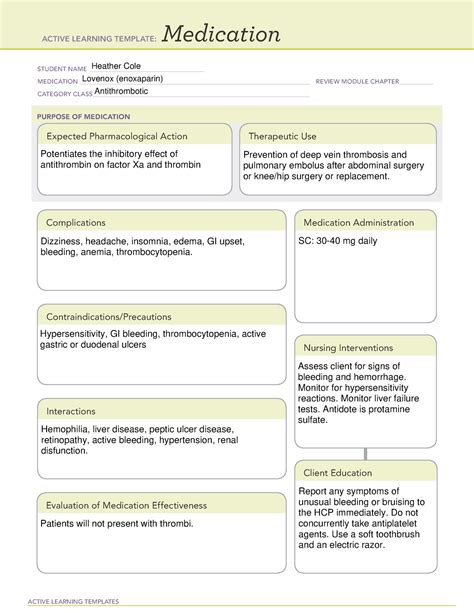 Lovenox Medication Template