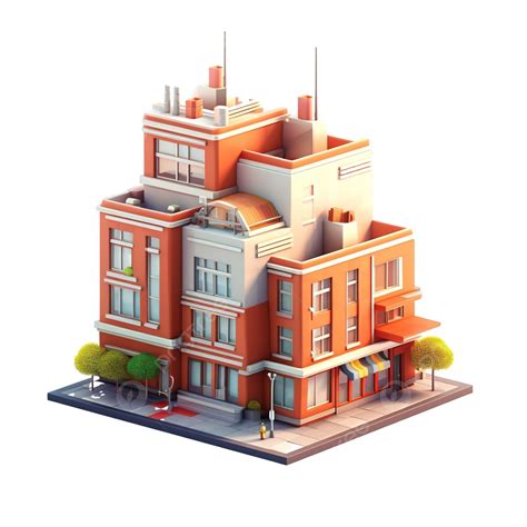 Low Poly Building 3D PNG