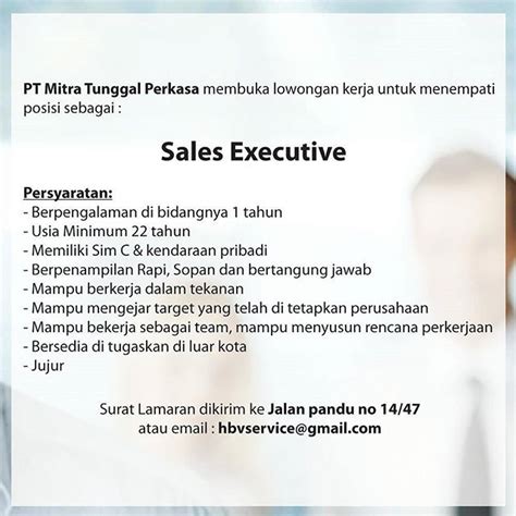 Lowongan kerja sales executive di Medan
