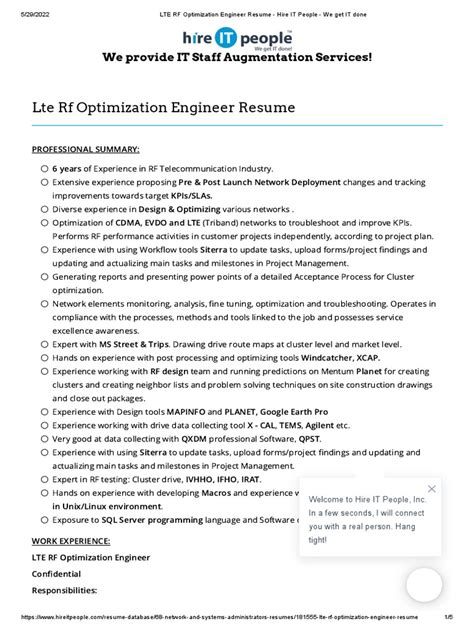 RF Engineer LTE Optimization Resume