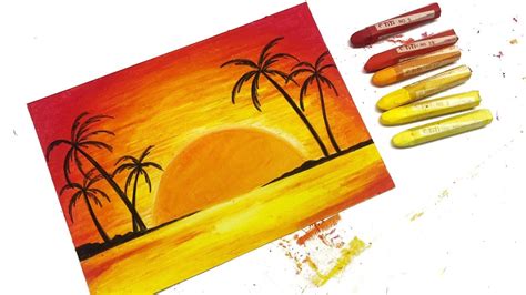 Lukisan Pantai Sunset Sederhana - Cara Menggambar Pemandangan Alam