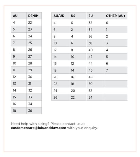 Lulu Align Size Chart
