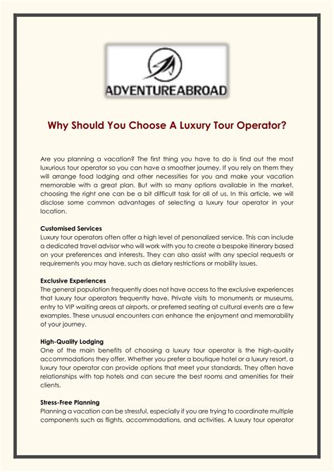 Luxury Tour Operator Selection