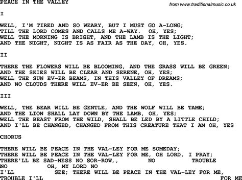 Lyric Peace In The Valley
