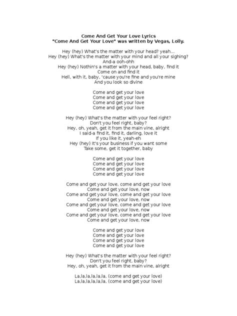 Lyrics To Come And Get Your Love