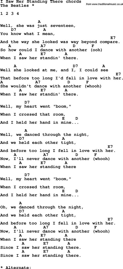Lyrics To I Saw Her Standing There