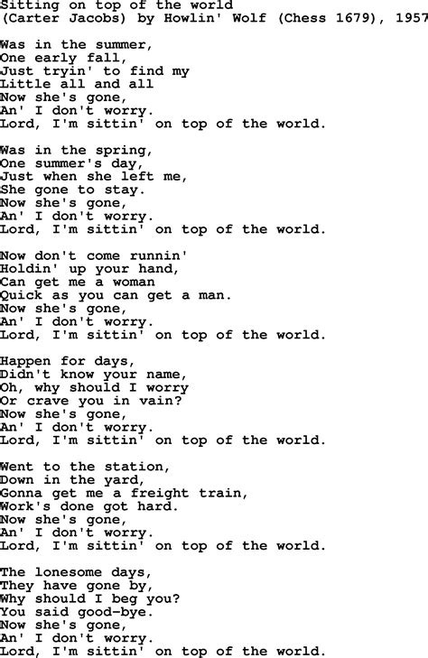Lyrics To On Top Of The World