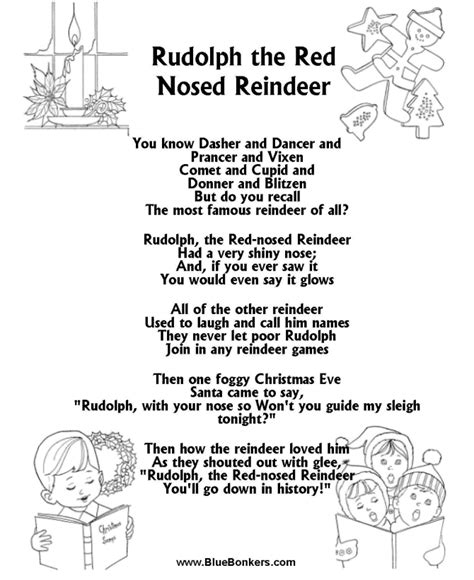 Lyrics To Rudolph The Red Nosed Reindeer Printable