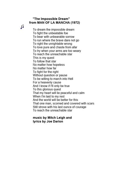 Lyrics For Impossible Dream