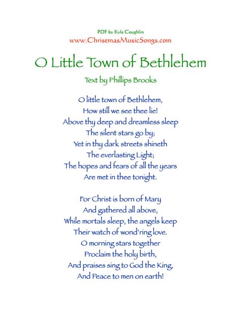 Lyrics O Little Town Of Bethlehem Printable