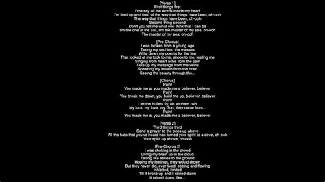 Lyrics Of Believer Imagine Dragon