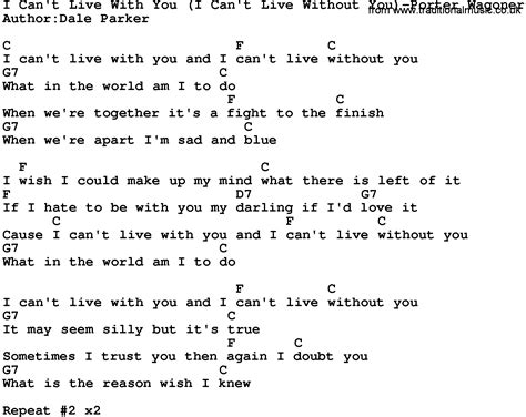 The Lyrics of I Can't Live Without You
