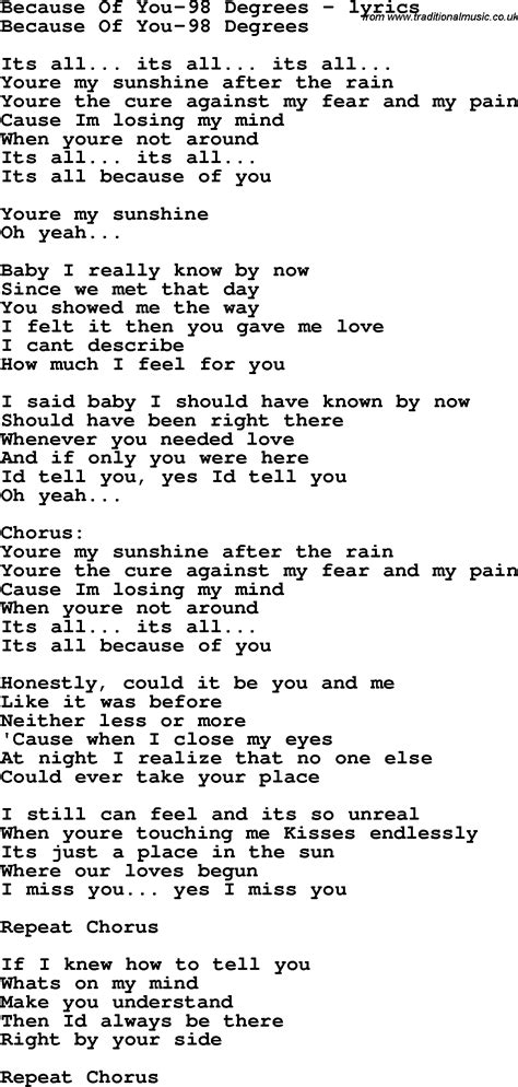 Lyrics of because of you