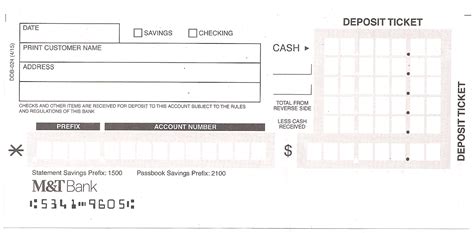 M&t Bank Deposit Slip Printable